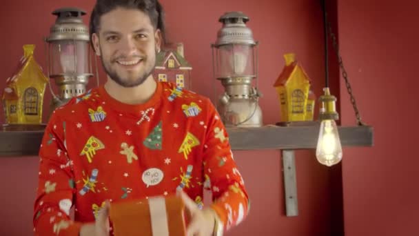 Handsome Guy Funny Christmas Sweater — Vídeo de Stock