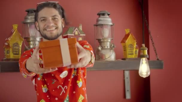 Handsome Guy Funny Christmas Sweater — Vídeo de Stock