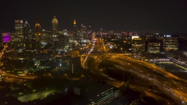 Drone Time Lapse Atlanta Connector Interstate Looking South Midtown Downtown — 图库视频影像