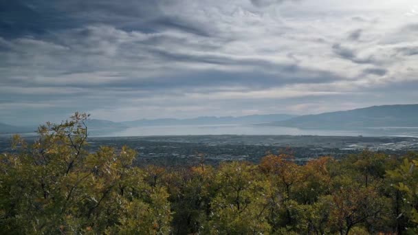 Beautiful View Utah Valley Utah Lake Sunny Fall Day Colored — ストック動画