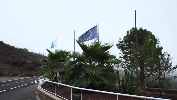 Flag Wind European Union Slowmotion Teide Tenerfie Spain — Stock video