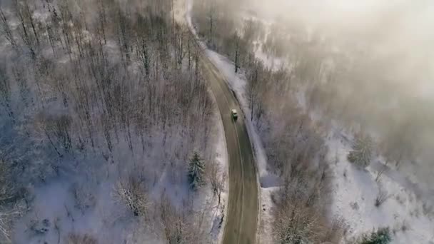 Veduta Aerea Della Guida Auto Sulla Strada Campagna Invernale Nella — Video Stock