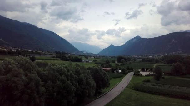 Aerial Panoramic View Levico Terme Italy Sunrise Views Mountains — 图库视频影像