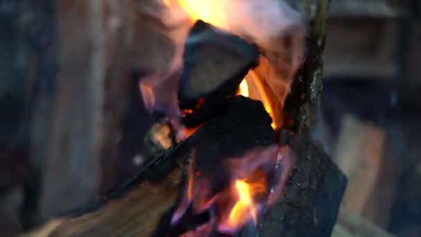 Prise Vue Feu Camp Brûlant Nuit — Video