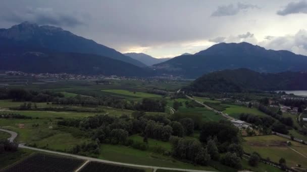 Aerial Panoramic View Levico Terme Italy Sunrise Views Mountains — Stock video