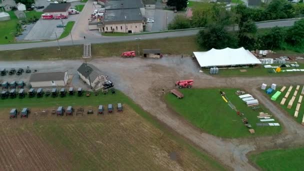Amish Agricultores Colheita Outono Cultivos Como Visto Por Drone — Vídeo de Stock