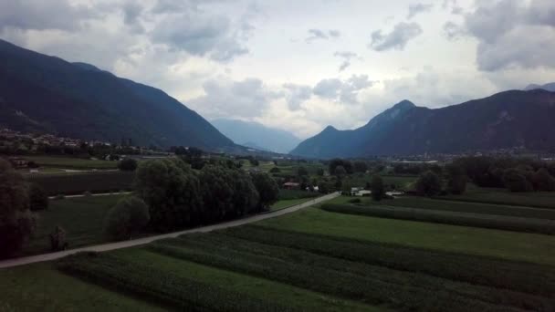 Aerial Panoramic View Levico Terme Italy Sunrise Views Mountains — Vídeo de stock