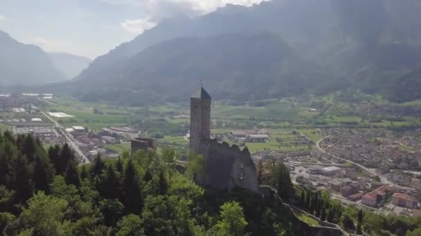 Aerial Panoramic View Borgo Valsugana Trentino Italy Views City Mountains — Stock video