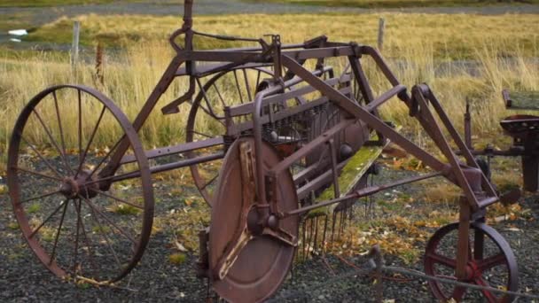 Old Rusted Farming Equipment Slow Motion — Stock Video