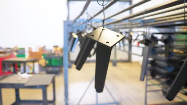 Freshly Powder Coated Metal Parts Hang Dry Factory — Stok video