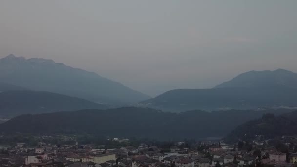 Aerial View Levico Terme Italy Sunrise Drone Flying Forward — kuvapankkivideo
