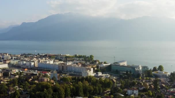 Vue Aérienne Dessus Vevey Lac Lman Des Alpes Arrière Planvaud — Video