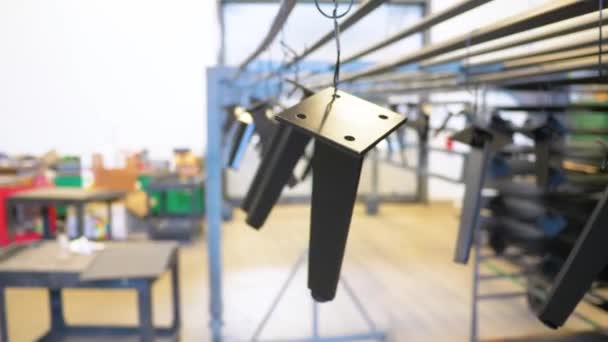 Freshly Powder Coated Metal Parts Hang Dry Factory — Vídeo de Stock