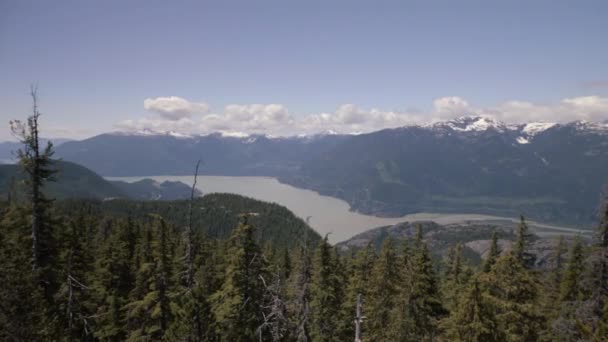 Wide Panorama Shot Howe Sound Spring Sunny Day More Forest — Stockvideo