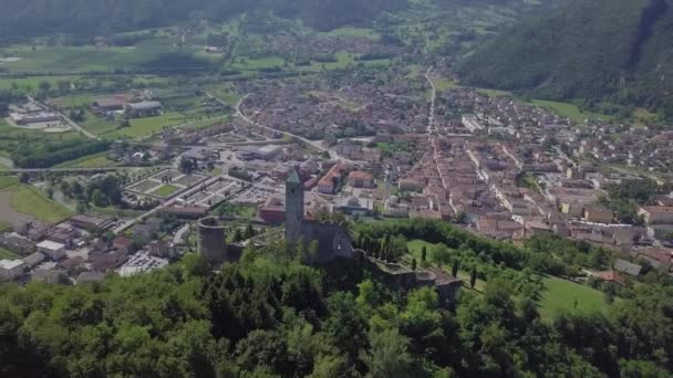 Aerial Panoramic View Borgo Valsugana Trentino Italy Views City Mountains — 图库视频影像