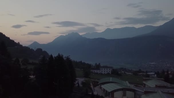 Aerial View Levico Terme Italy Sunrise Drone Flying Forward — Stock video