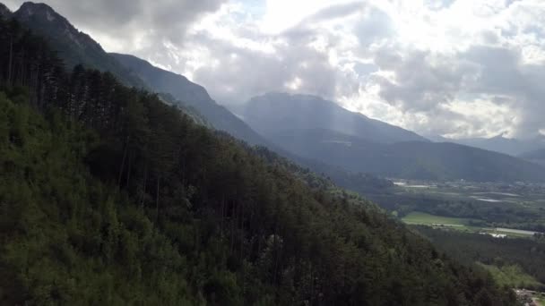 Aerial View Mountains Forest Borgo Valsugana Trentino Italy Drone Flying — 图库视频影像