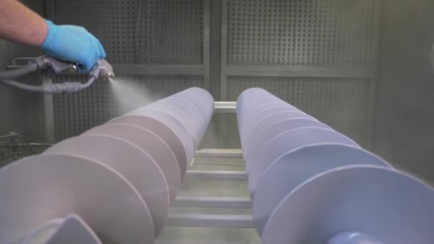 厂方两次大型转子钻头采用白色特氟纶耐磨喷涂工艺 — 图库视频影像