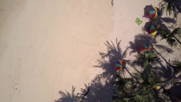 在菲律宾的海滩上 从五彩斑斓的海滩遮阳伞和棕榈树上俯瞰着美丽清澈的海水 — 图库视频影像
