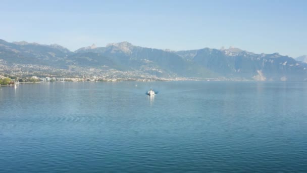 Πετώντας Προς Belle Epoque Ατμόπλοιο Στη Λίμνη Lman Vevey Montreux — Αρχείο Βίντεο