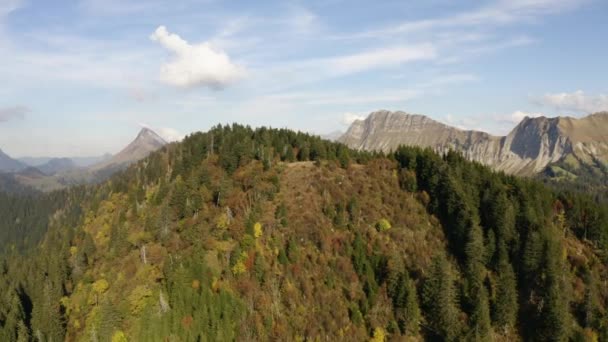 Orbiting Low Front High Hill Autumn Colors Alpine Landscape Background — Stockvideo