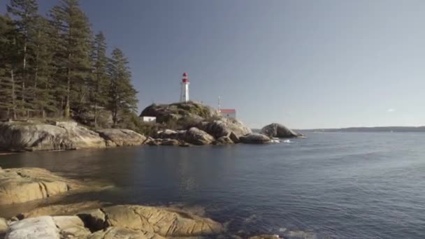 Широкий Знімок Маяка Ванкувері Сонячний День Варіації Повільний Рух — стокове відео