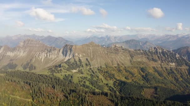 Flying High Fast Mountainous Landscape Autumn Colors Alps Background Switzerland — ストック動画