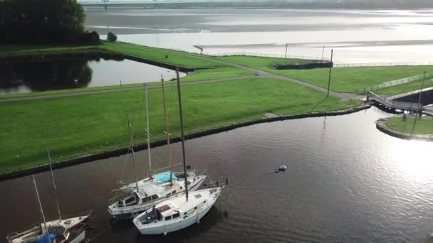 Slow Forward Moving Aerial Canal Boats — Vídeo de Stock