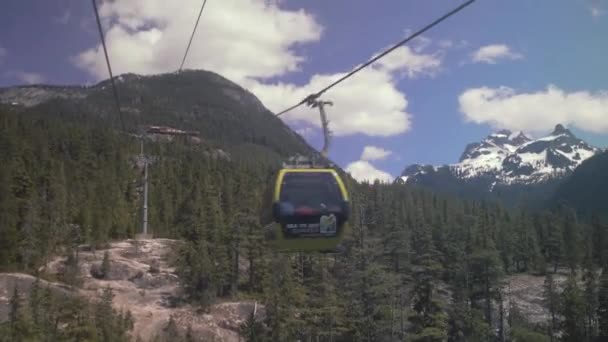 Beautiful View Majestic Mountains Gondola Going Sunny Day — Stockvideo