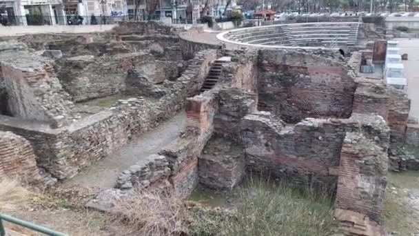View Ancient Roman Market Ruins Thessaloniki Greece — Vídeo de stock