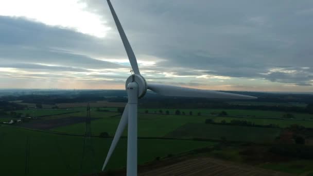 Aerial Rotation Wind Turbine British Countryside — Video