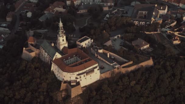 Aerial View Nitra Historic Castle Old Town Sunset — ストック動画