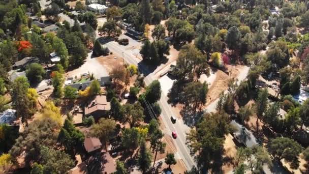 Aerial View Residential Neighborhood Cars Driving Street — 비디오