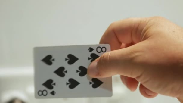 Close Playing Card Being Waved Flicked Player Fidgets Card — Αρχείο Βίντεο