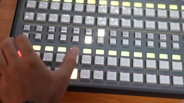 Close Hands Monitoring Light Buttons Control Panel Production Broadcast — Wideo stockowe