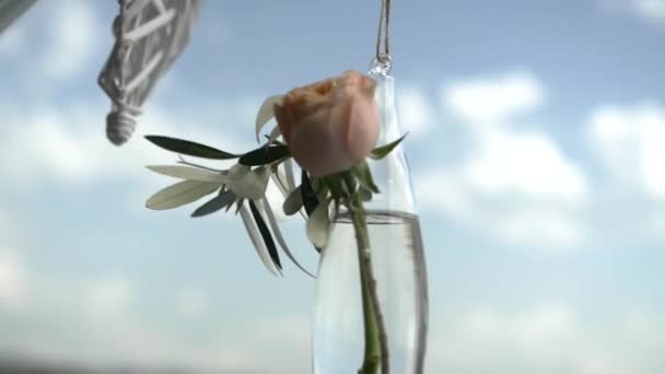 Wedding Decoration Hanging Wind Vase Rose Slow Motion — Video Stock