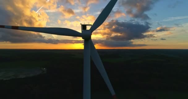 Close Wind Turbine Sunset — Video