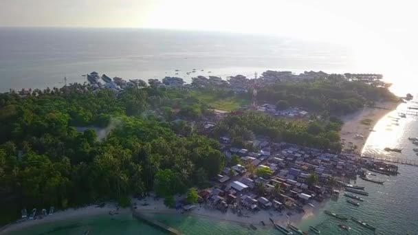 Aerial Flight Forest Village Island Malaysia Wide Distance Shot Moving — Vídeo de stock