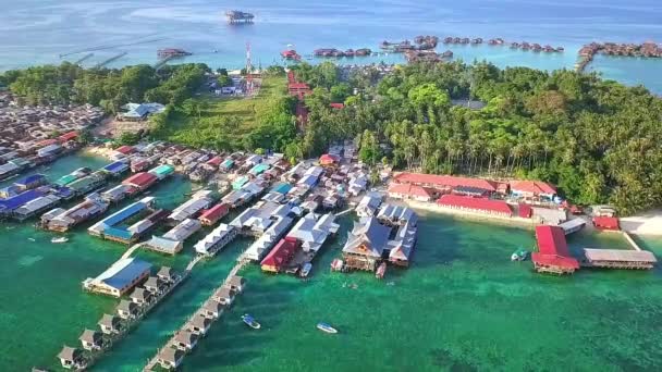 Aerial Flight Local Village Ocean Malaysia Long Shot Perspective Moving — Αρχείο Βίντεο