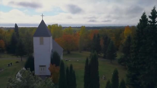 Aerial View Church Autumn — Stockvideo