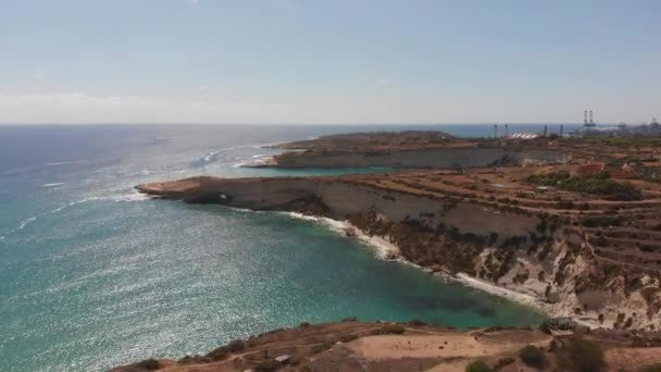 Aerial Drone Video Eastern Malta Marsaxlokk Area Hofra Kbira Bay — Stockvideo