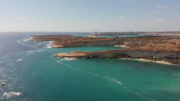 Aerial Drone Video Eastern Malta Marsaxlokk Area Hofra Kbira Bay — Stock video