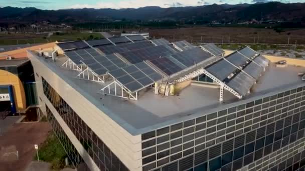 Aerial View Solar Panels Top Building — Stock Video