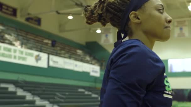 Camera Slowly Revolves Female Basketball Player She Passes Out Rebounds — Vídeos de Stock