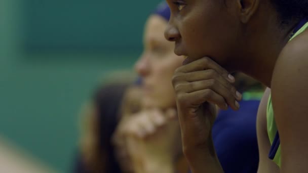 Female African American Basketball Player Watches Game Bench Her Team — 비디오