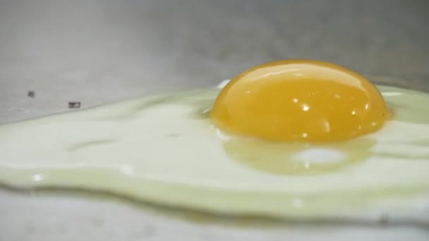 Macro Close Egg Frying Sunny Side Seasoned Pepper — Stockvideo