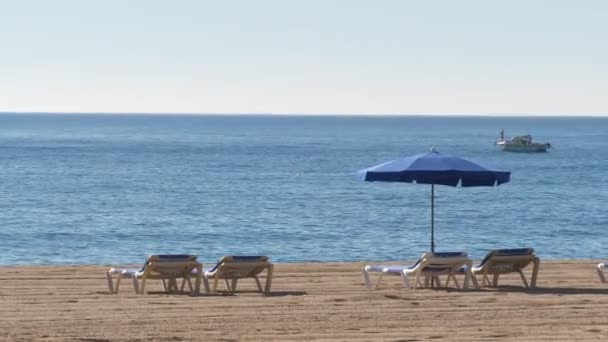 Tengerparti Homokfüggőágy Mediterrán Lloret Mar Costa Brava Megye — Stock videók