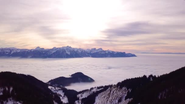 Aerial Hyperlapse Sea Fog Lake Lman Area Vaud Switzerland Fog — Wideo stockowe