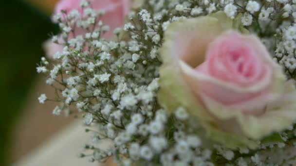 Closeup Wedding Decoration Flowers Table Slow Motion Shallow Depth Field — Video Stock