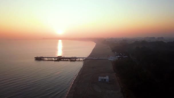 Foggy Sunrise Sea Hazy Morning Orange Sun Drone Footage Steady — 비디오